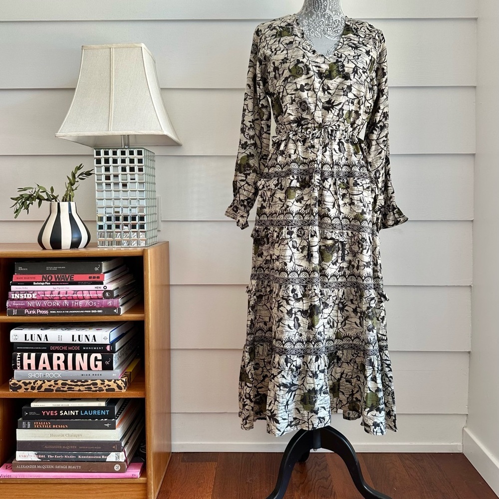 Caroline Constas Cotton Floral Print Tiered Midi Dress size M - Picture 2 of 10